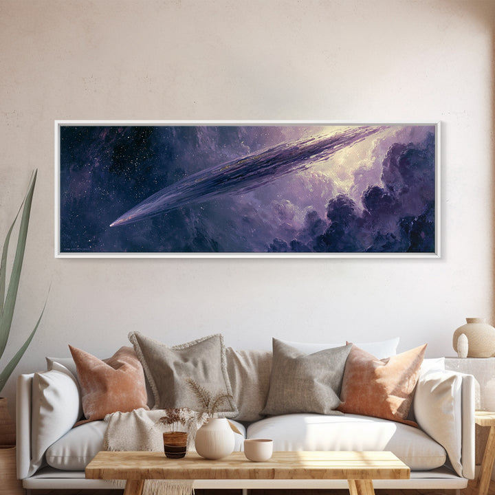 Comet Streaking Through Violet Darkness Canvas Print, Space Art, Living Room Wall Art, Spa Decor, Fine Art, Serenity, SAR-3x1-46