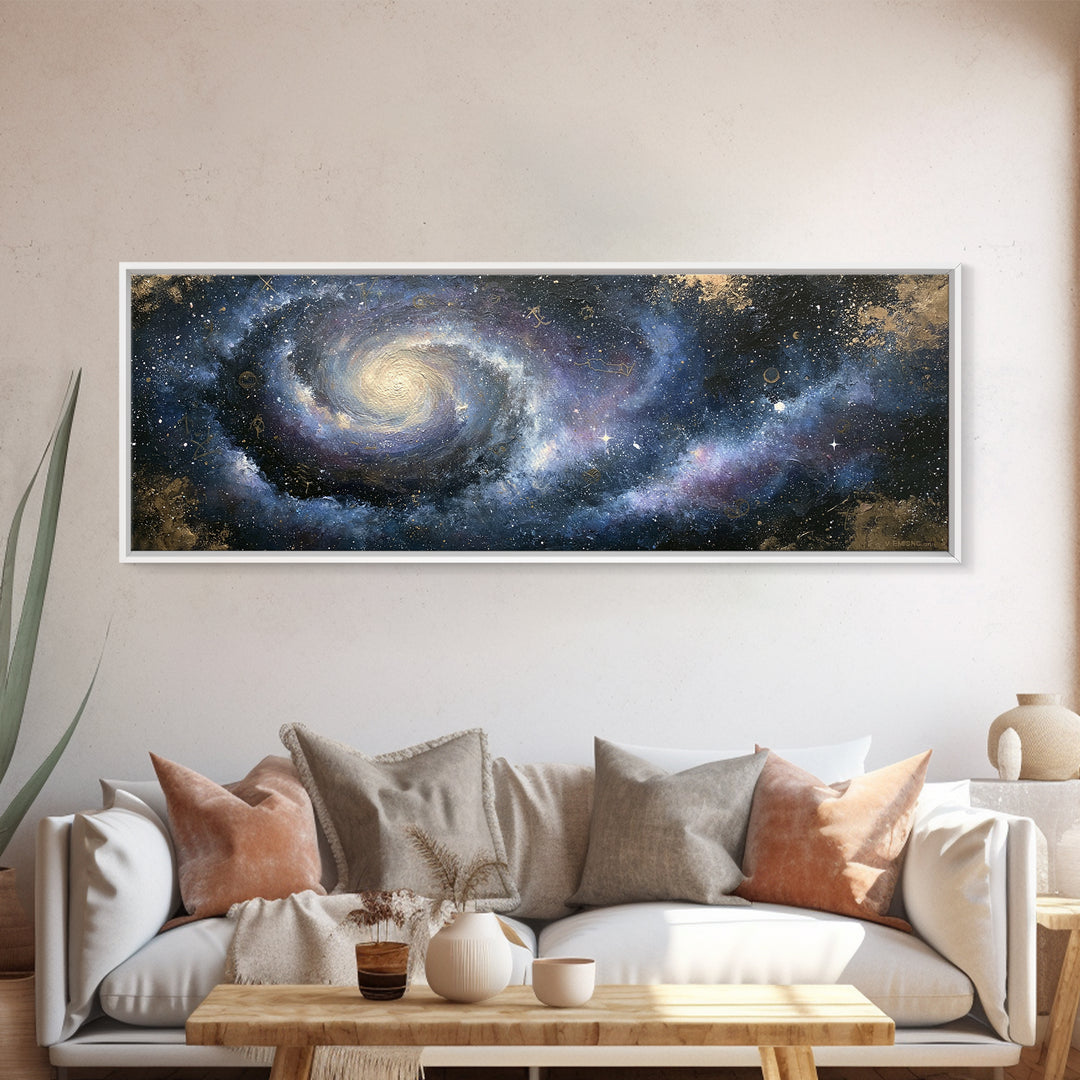 Galaxy Spiral in Jewel Tone Paint Framed Canvas Print, Space Art, Luxury Decor, Spa Decor, Fine Art, Serenity, Room Decor, SAR-3x1-7