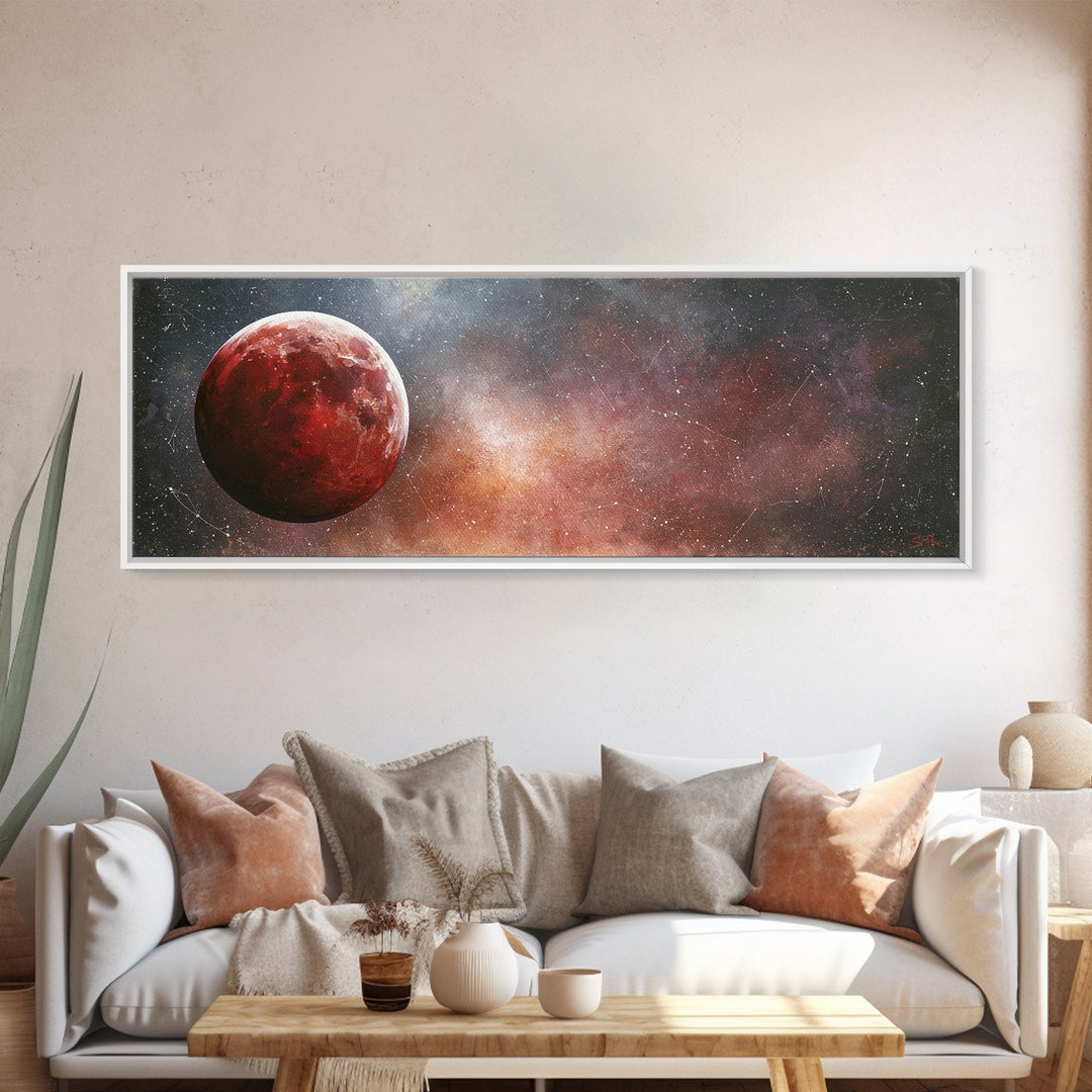 Lunar Eclipse in Deep Red Tones Canvas Print, Space Art, Large Wall Art, Spa Decor, Fine Art, Serenity, Minimalist Wall Art, SAR-3x1-75