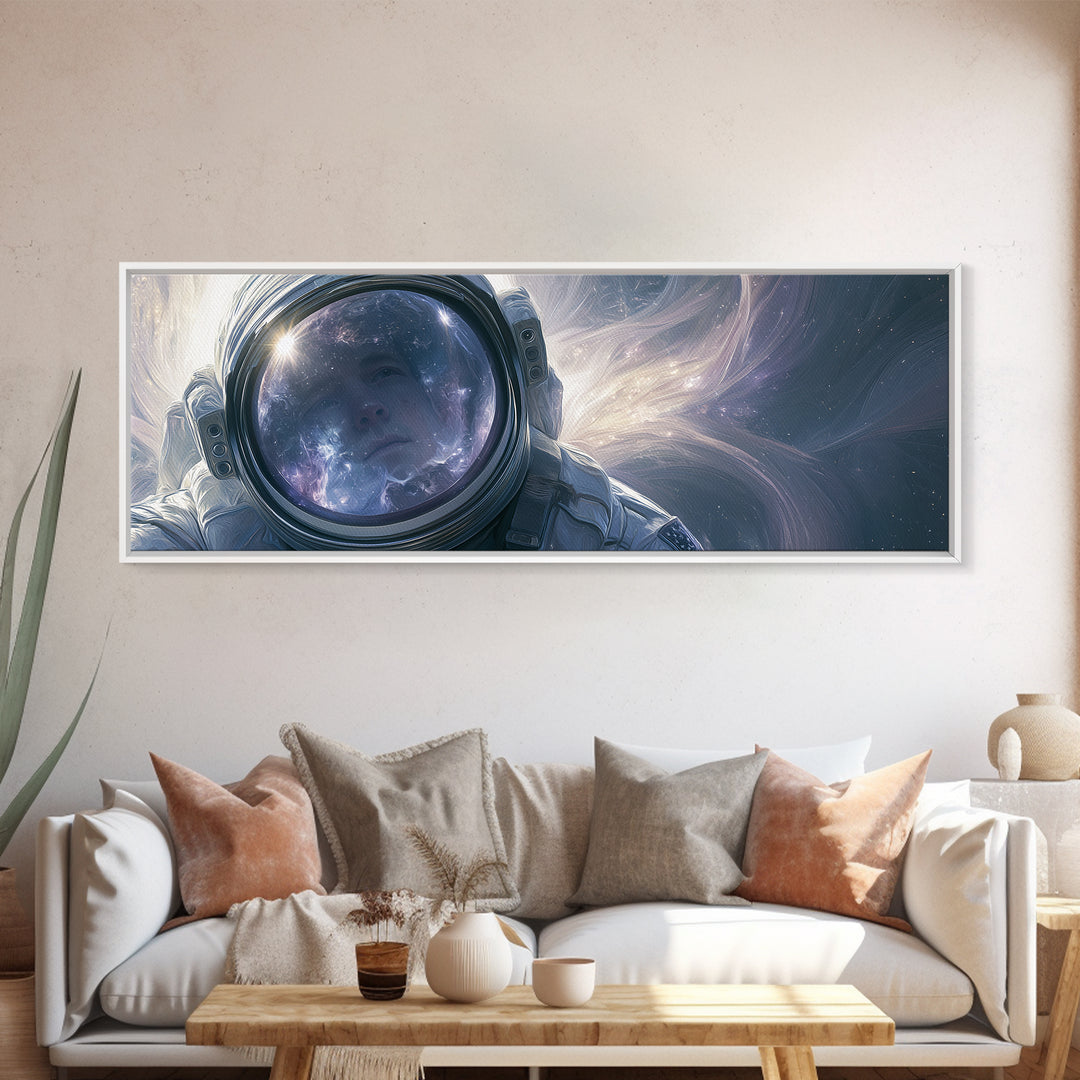Astronaut Helmet Reflecting a Nebula Canvas Print, Space Art, Painting, Spa Decor, Fine Art, Serenity, Canvas Wall Art, SAR-3x1-80