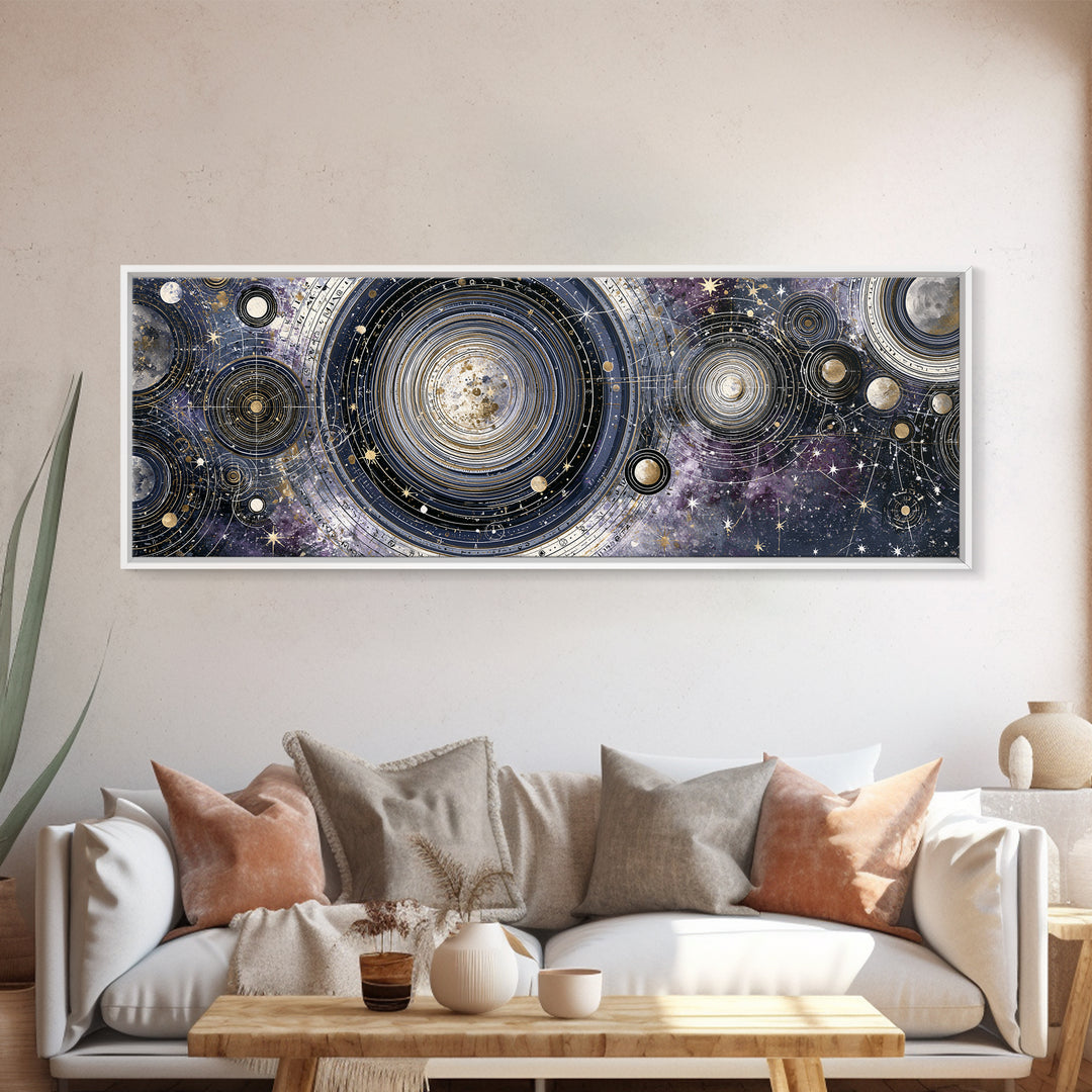 Solar System Arrangement Canvas Print, Space Art, Spa Decor, Oil Painting, Serenity, Abstract Wall Art, Modern Wall Art, SAR-3x1-92