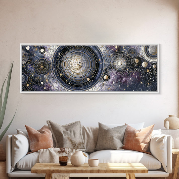 Solar System Arrangement Canvas Print, Space Art, Spa Decor, Oil Painting, Serenity, Abstract Wall Art, Modern Wall Art, SAR-3x1-92
