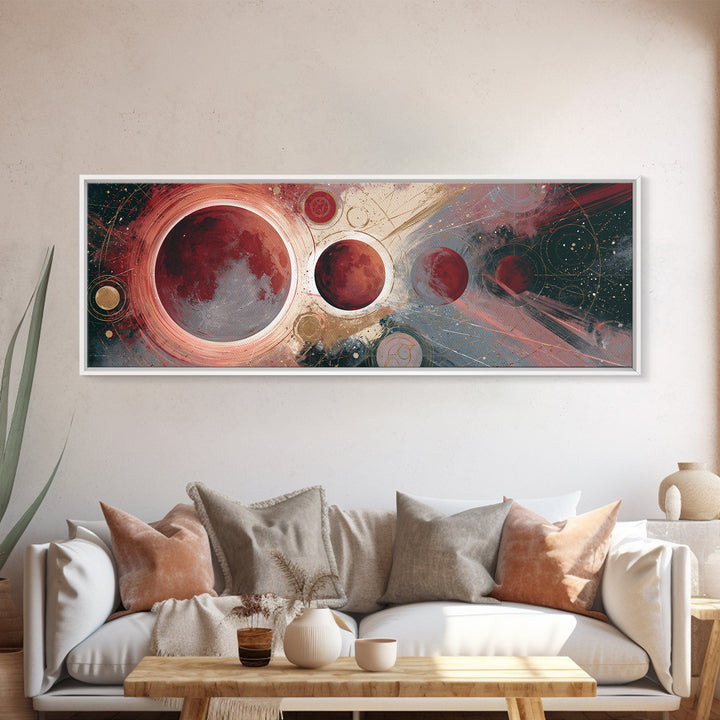 Lunar Eclipse in Deep Red Tones Framed Canvas Print, Space Art, Canvas Wall Art, Spa Decor, Fine Art, Serenity, Gallery Decor, SAR-3x1-99
