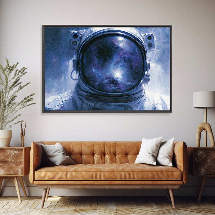 Astronaut Helmet Reflecting a Nebula Framed Canvas Print, Space Art, Fine Art Print, Spa Decor, Fine Art, Serenity, Wall Decor, SAR-3x2-20