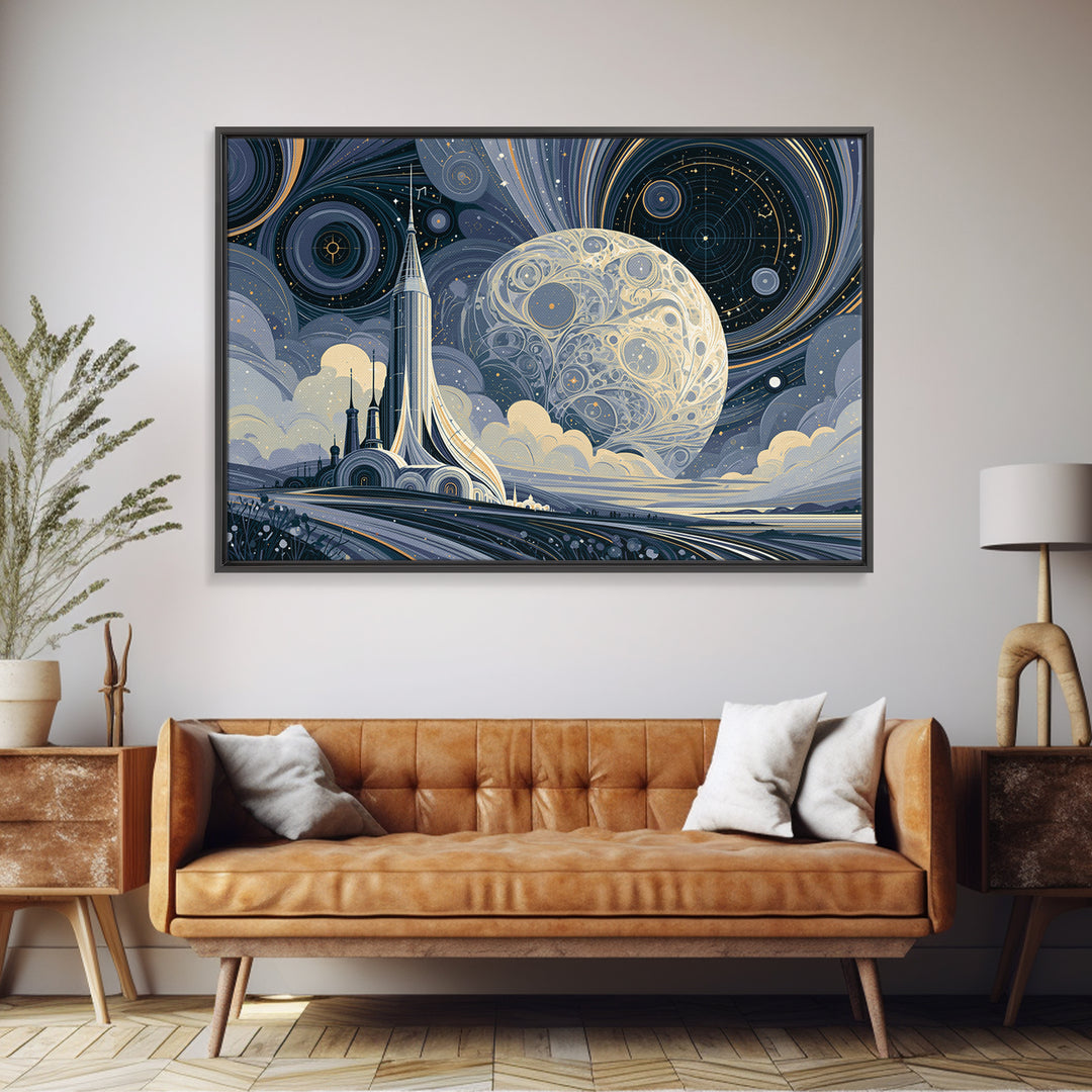 Retro Space Poster Framed Canvas Print, Space Art, Fine Art Print, Spa Decor, Fine Art, Serenity, Wall Decor, Painting, SAR-3x2-25