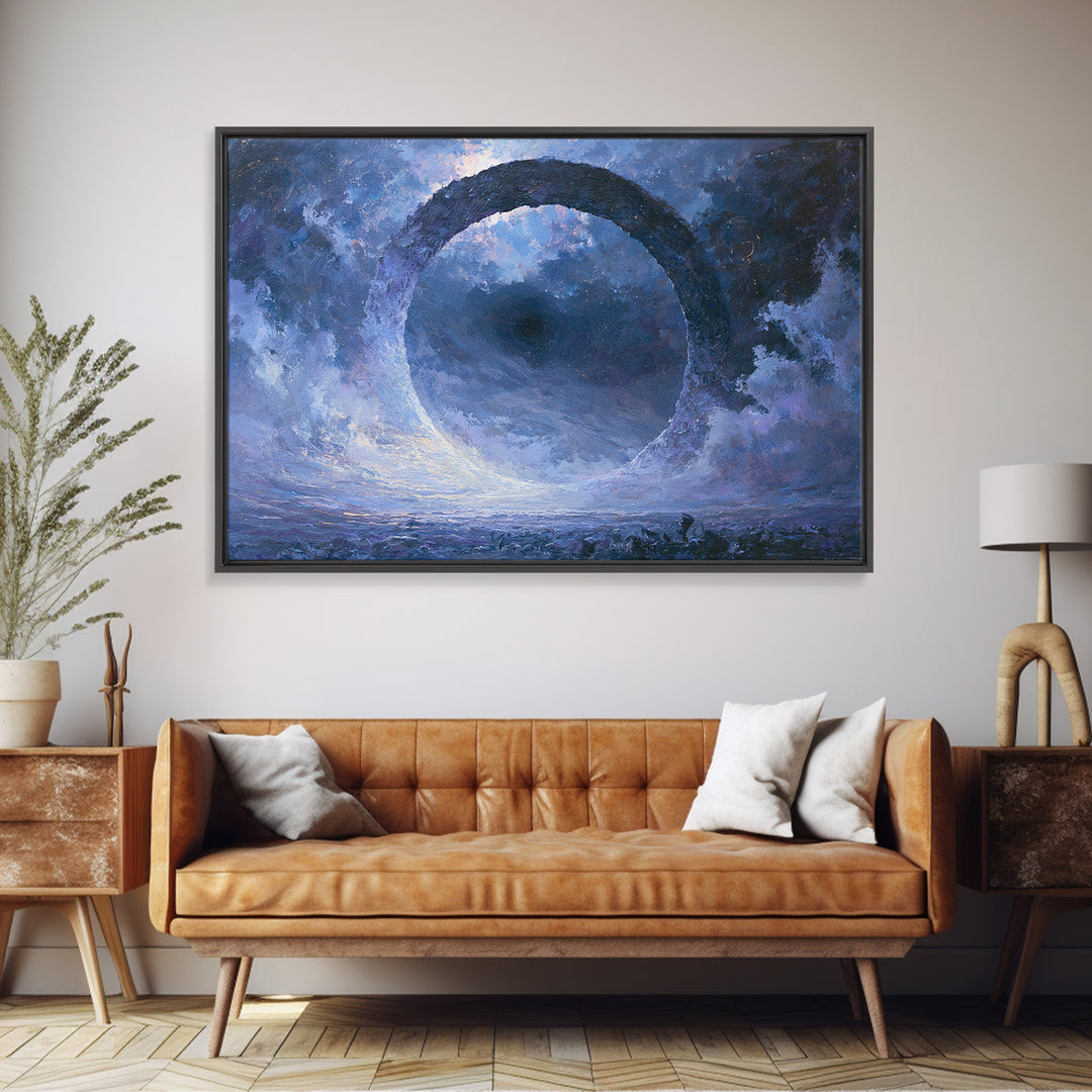 Black Hole with Radiant Accretion Ring Framed Canvas Print, Space Art, Room Decor, Spa Decor, Fine Art, Serenity, Printable Art, SAR-3x2-35
