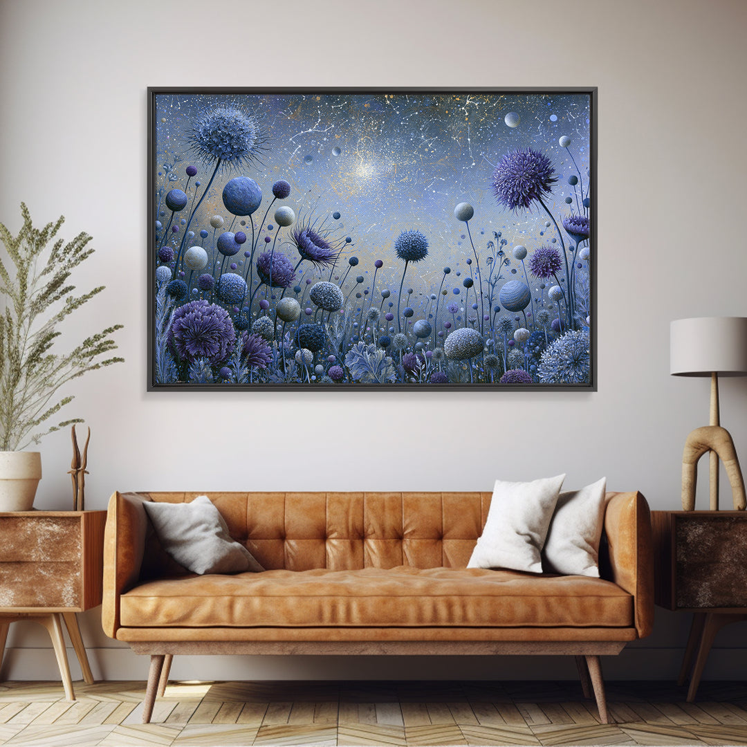Cosmic Garden with Planets as Flowers Framed Canvas Print, Space Art, Luxury Decor, Spa Decor, Fine Art, Serenity, Room Decor, SAR-3x2-41