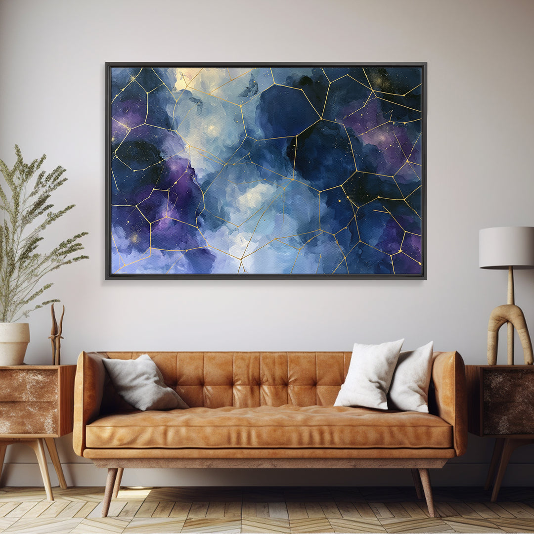 Star Map with Gold Constellation Lines Canvas Print, Space Art, Living Room Wall Art, Spa Decor, Abstract Art, Serenity, SAR-3x2-42