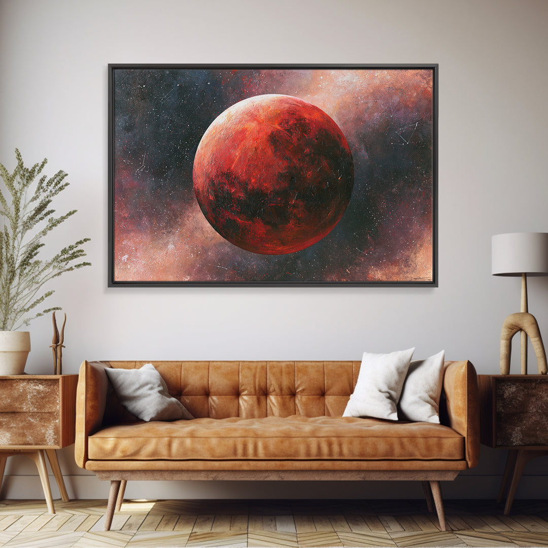 Lunar Eclipse in Deep Red Tones Framed Canvas Print, Space Art, Fine Art Print, Spa Decor, Fine Art, Serenity, Wall Decor, SAR-3x2-63