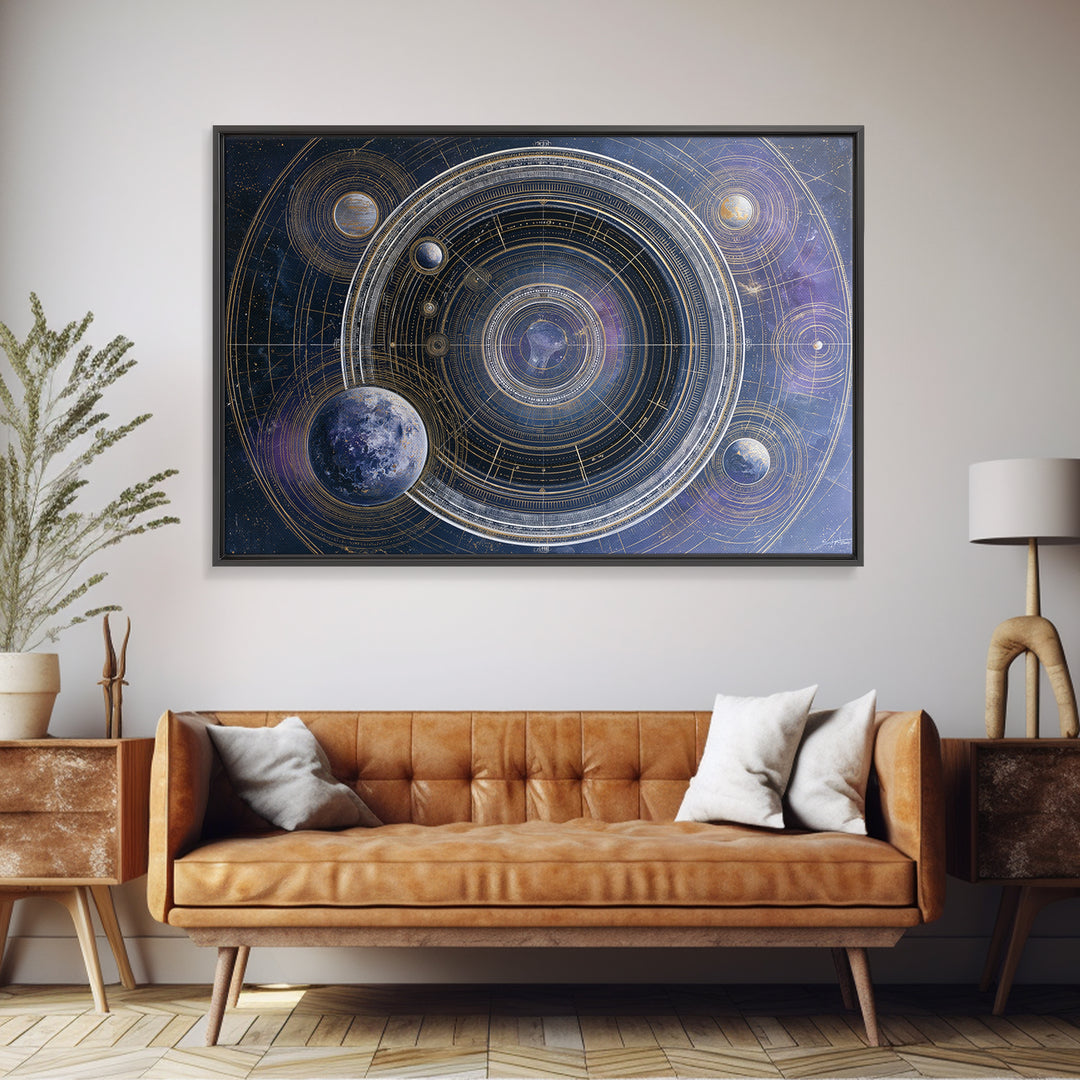 Solar System Arrangement Framed Canvas Print, Space Art, Gallery Decor, Spa Decor, Oil Painting, Serenity, Home Decor, SAR-3x2-8