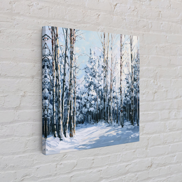 Snowy Nordic Forest Framed Canvas Print, Scandinavian Art, Textured Painting, Living Room Decor, Nordic, Christmas Decor, SCA-1x1-1