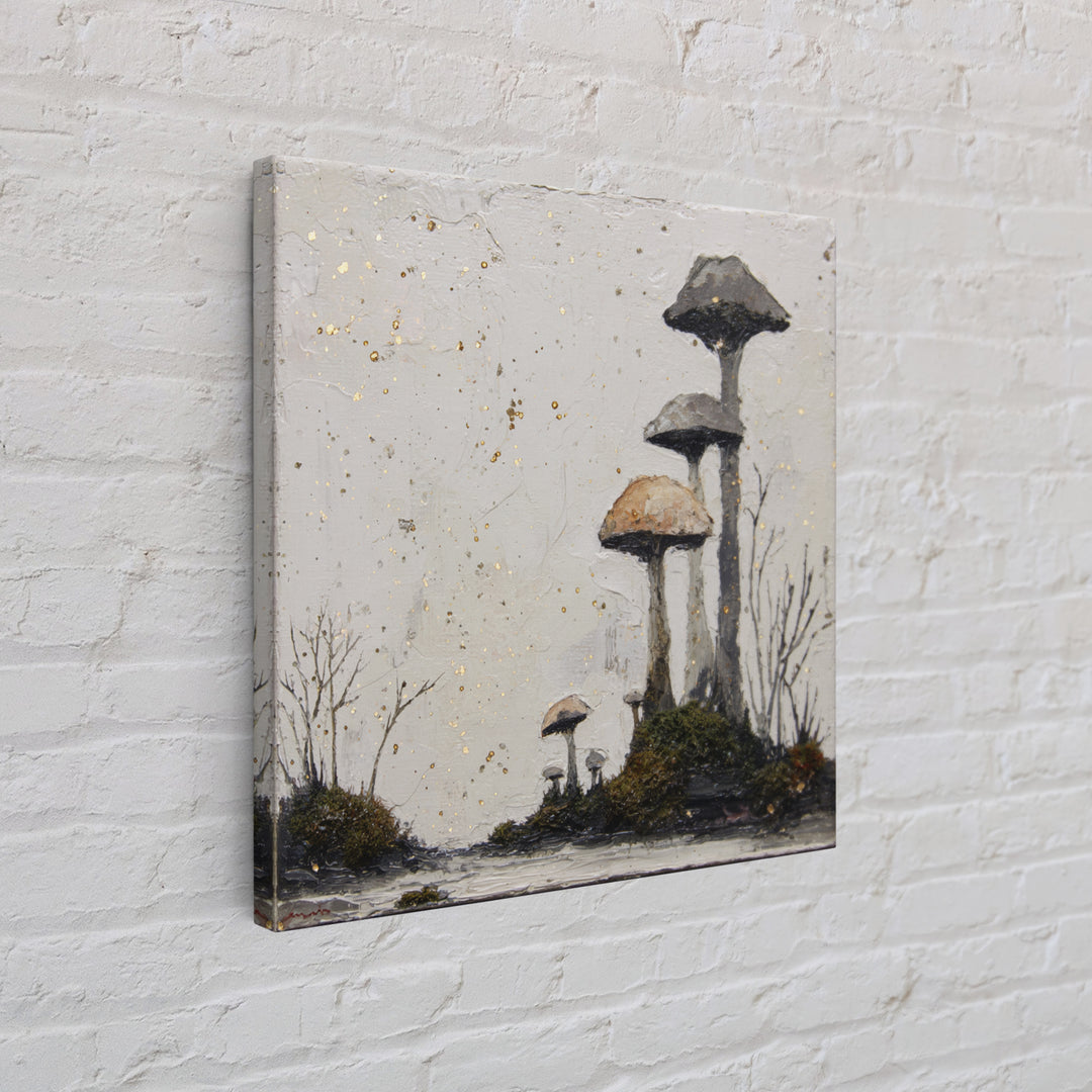 Simple Mushroom and Moss Forest Study Framed Canvas Print, Scandinavian Art, Boho Wall Decor, Living Room Decor, Nordic, SCA-1x1-24