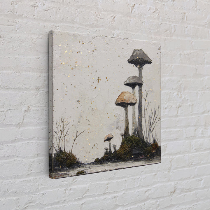 Simple Mushroom and Moss Forest Study Framed Canvas Print, Scandinavian Art, Boho Wall Decor, Living Room Decor, Nordic, SCA-1x1-24