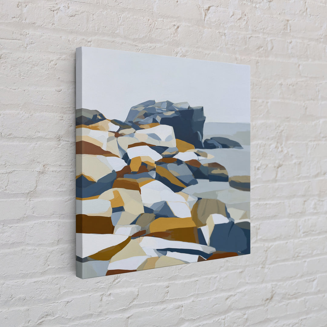 Quiet Coastal Rocks and Gray Sea Framed Canvas Print, Scandinavian Art, Living Room Decor, Fine Art, Nordic, Gallery Decor, SCA-1x1-47
