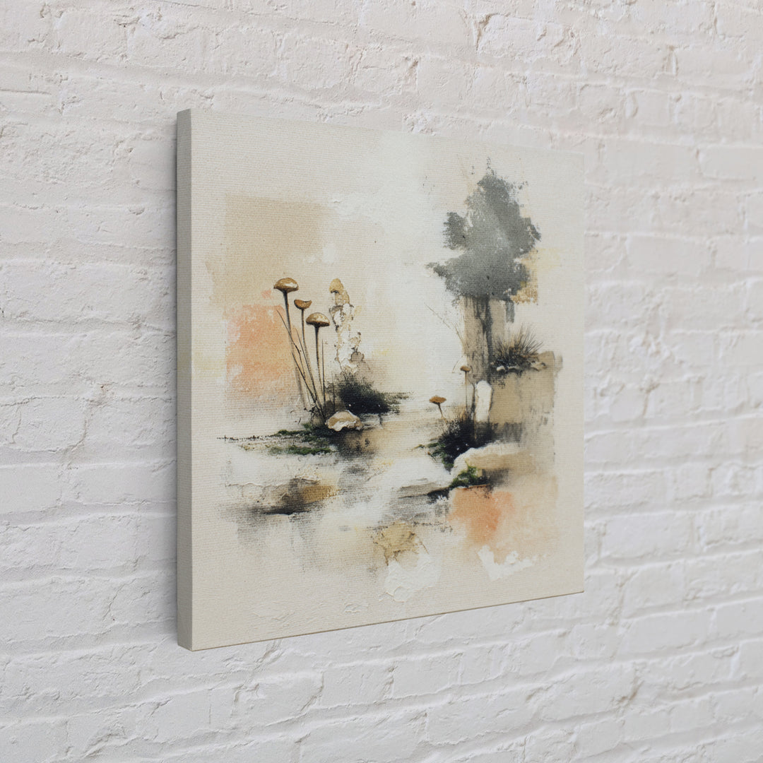 Simple Mushroom and Moss Forest Study Framed Canvas Print, Scandinavian Art, Decor, Living Room Decor, Oil Painting, Nordic, SCA-1x1-48
