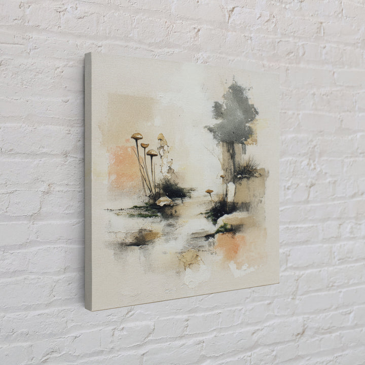 Simple Mushroom and Moss Forest Study Framed Canvas Print, Scandinavian Art, Decor, Living Room Decor, Oil Painting, Nordic, SCA-1x1-48