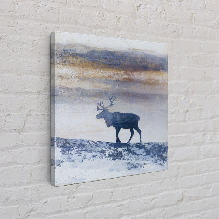 Reindeer Silhouette in Snowy Landscape Canvas Print, Scandinavian Art, Modern Decor, Living Room Decor, Fine Art, Nordic, SCA-1x1-54