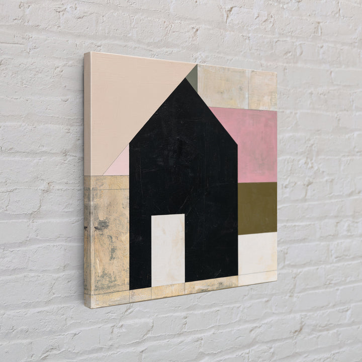 Simple Black House Shape Canvas Print, Scandinavian Art, Neutral Decor, Living Room Decor, Abstract Art, Nordic, Wall Decor, SCA-1x1-55