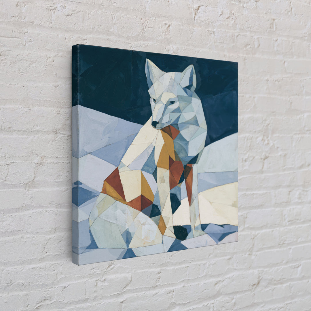 White Fox in Quiet Snow Canvas Print, Scandinavian Art, Boho Wall Art, Living Room Decor, Fine Art, Nordic, Modern Decor, SCA-1x1-60