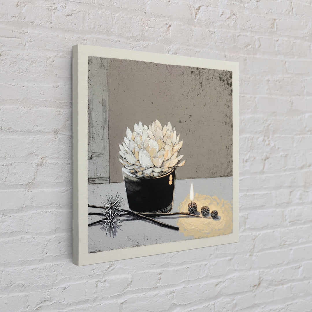 Ceramic Vase with Dried Grasses Framed Canvas Print, Scandinavian Art, Living Room Decor, Oil Painting, Nordic, SCA-1x1-61