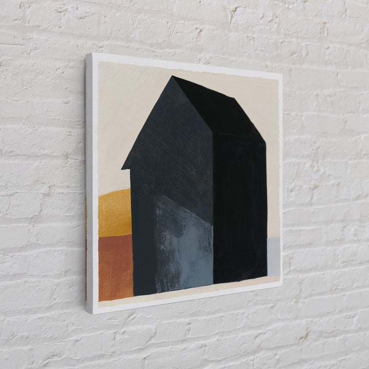 Simple Black House Shape Framed Canvas Print, Scandinavian Art, Abstract Art, Living Room Decor, Nordic, Abstract Painting, SCA-1x1-7
