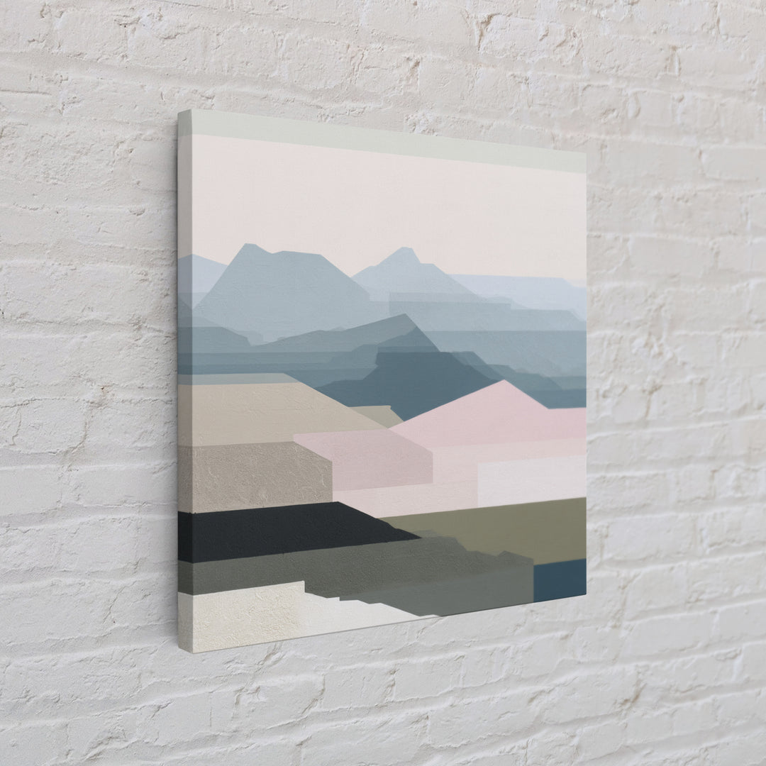 Muted Mountain Layers Framed Canvas Print, Scandinavian Art, Mid Century Modern, Living Room Decor, Oil Painting, Nordic, SCA-1x1-8