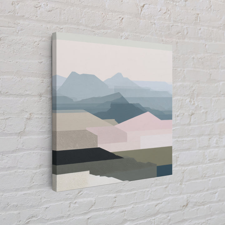 Muted Mountain Layers Framed Canvas Print, Scandinavian Art, Mid Century Modern, Living Room Decor, Oil Painting, Nordic, SCA-1x1-8