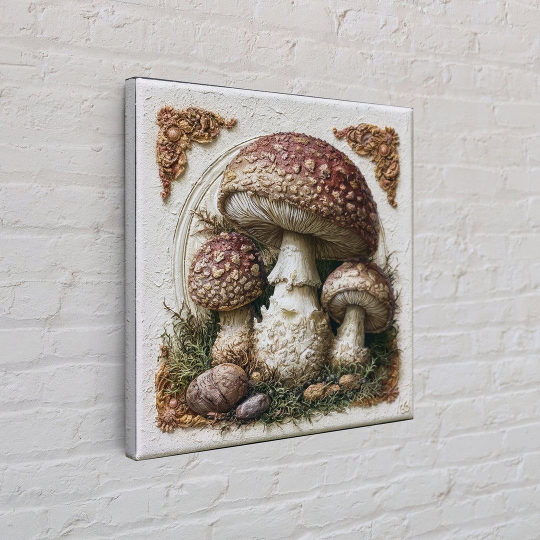 Simple Mushroom and Moss Forest Study Canvas Print, Scandinavian Art, Mid Century Modern, Living Room Decor, Nordic, SCA-1x1-96