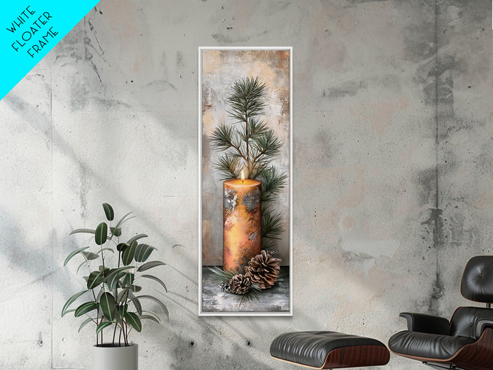 Hygge Candle and Pine Branch Still Life Canvas Print, Scandinavian Art, Original Painting, Living Room Decor, Fine Art, Nordic, SCA-1x3-16