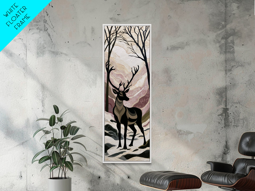 Reindeer Silhouette in Snowy Landscape Canvas Print, Scandinavian Art, Luxury Decor, Living Room Decor, Oil Painting, Nordic, SCA-1x3-18