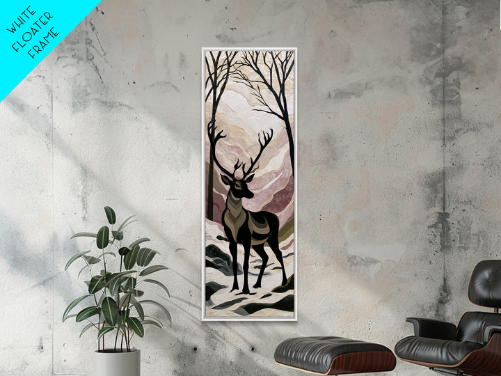 Reindeer Silhouette in Snowy Landscape Canvas Print, Scandinavian Art, Luxury Decor, Living Room Decor, Oil Painting, Nordic, SCA-1x3-18