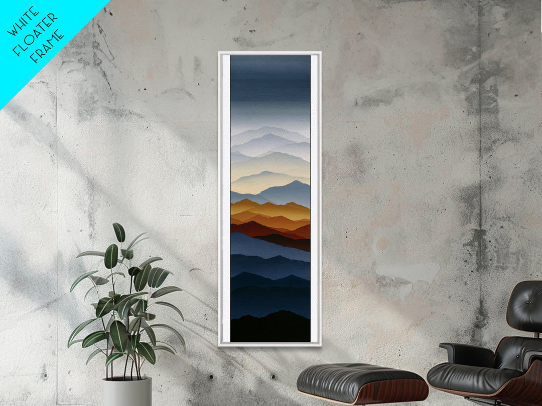 Muted Mountain Layers Framed Canvas Print, Scandinavian Art, Oil Painting, Living Room Decor, Fine Art, Nordic, Boho Wall Decor, SCA-1x3-20