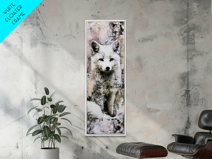White Fox in Quiet Snow Framed Canvas Print, Scandinavian Art, Digital Wall Art, Living Room Decor, Fine Art, Nordic, SCA-1x3-24