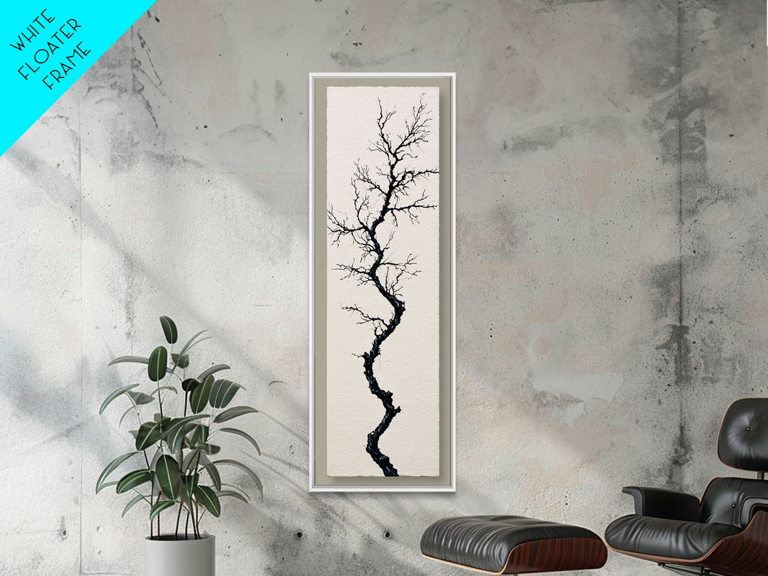 Single Black Branch on Warm White Background Canvas Print, Scandinavian Art, Wall Hanging, Living Room Decor, Watercolor Art, SCA-1x3-32