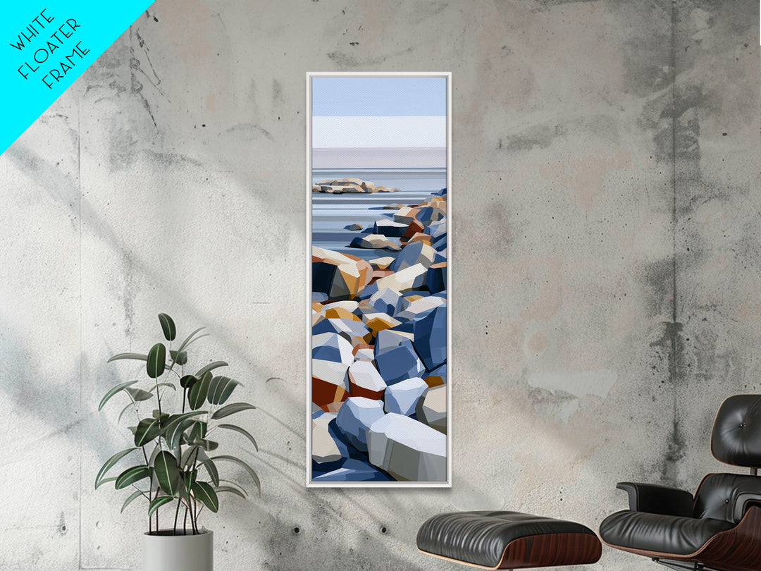Quiet Coastal Rocks and Gray Sea Canvas Print, Scandinavian Art, Wall Art Print, Living Room Decor, Fine Art, Nordic, SCA-1x3-35