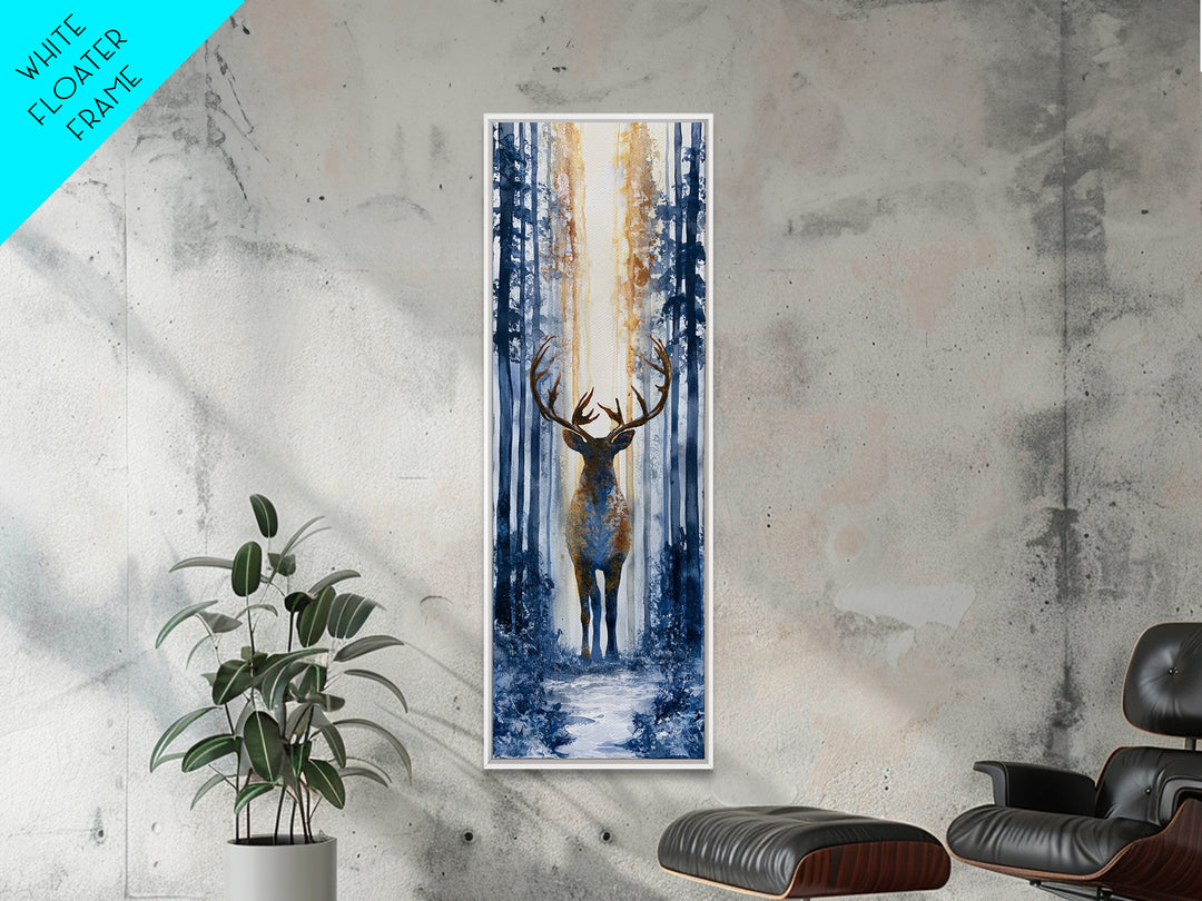 Reindeer Silhouette in Snowy Landscape Canvas Print, Scandinavian Art, Luxury Decor, Living Room Decor, Oil Painting, Nordic, SCA-1x3-42