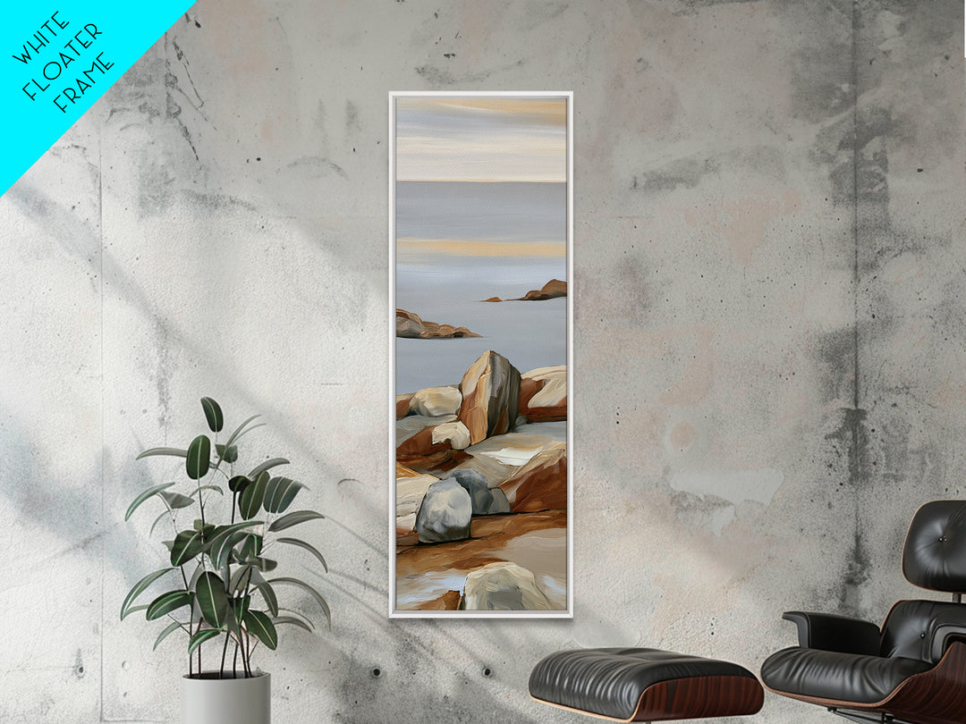 Quiet Coastal Rocks and Gray Sea Canvas Print, Scandinavian Art, Modern Decor, Living Room Decor, Fine Art, Nordic, Wall Decor, SCA-1x3-59