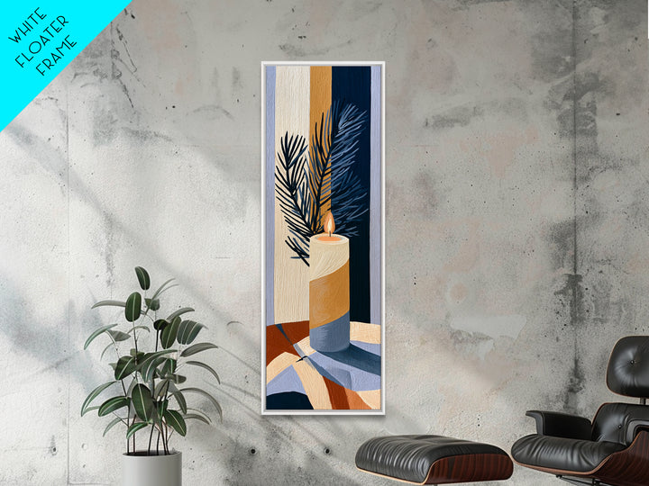 Hygge Candle and Pine Branch Still Life Canvas Print, Scandinavian Art, Abstract Painting, Living Room Decor, Nordic, SCA-1x3-64