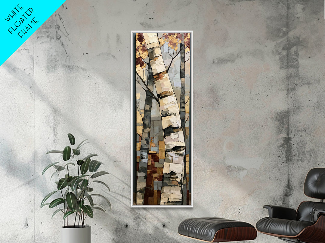 Birch Tree Trunks Framed Canvas Print, Scandinavian Art, Mid Century Modern, Living Room Decor, Oil Painting, Nordic, SCA-1x3-69