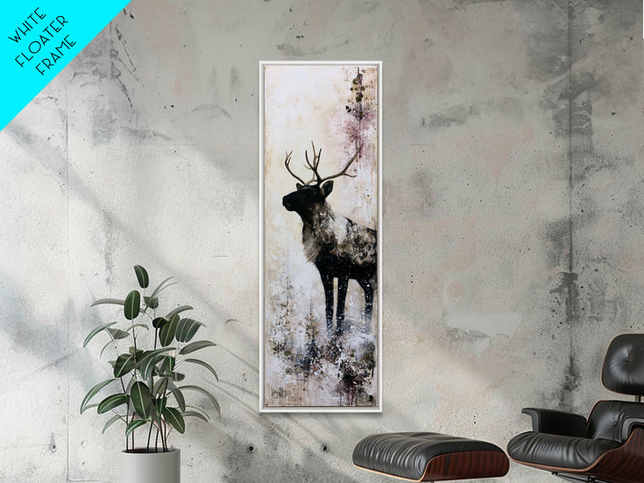Reindeer Silhouette in Snowy Landscape Canvas Print, Scandinavian Art, Printable, Living Room Decor, Fine Art, Nordic, SCA-1x3-90