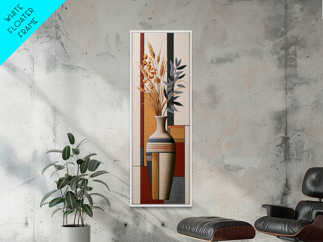 Ceramic Vase with Dried Grasses Canvas Print, Scandinavian Art, Living Room Decor, Oil Painting, Nordic, Wall Hanging, SCA-1x3-97