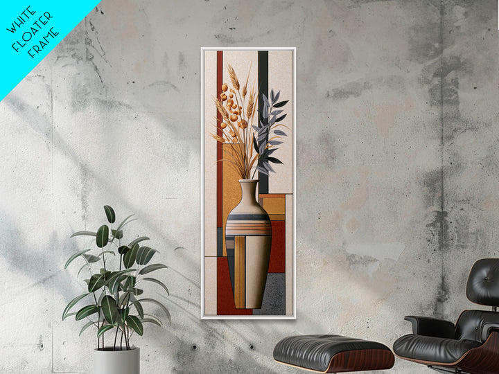 Ceramic Vase with Dried Grasses Canvas Print, Scandinavian Art, Living Room Decor, Oil Painting, Nordic, Wall Hanging, SCA-1x3-97