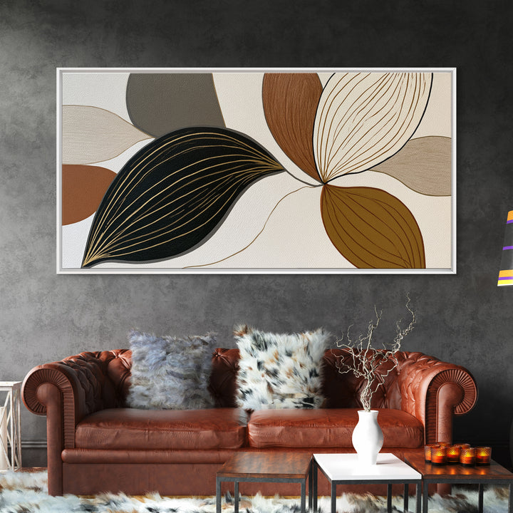 Pale Oak Botanical Line Drawing Framed Canvas Print, Scandinavian Art, Abstract Art, Living Room Decor, Oil Painting, Nordic, SCA-2x1-25