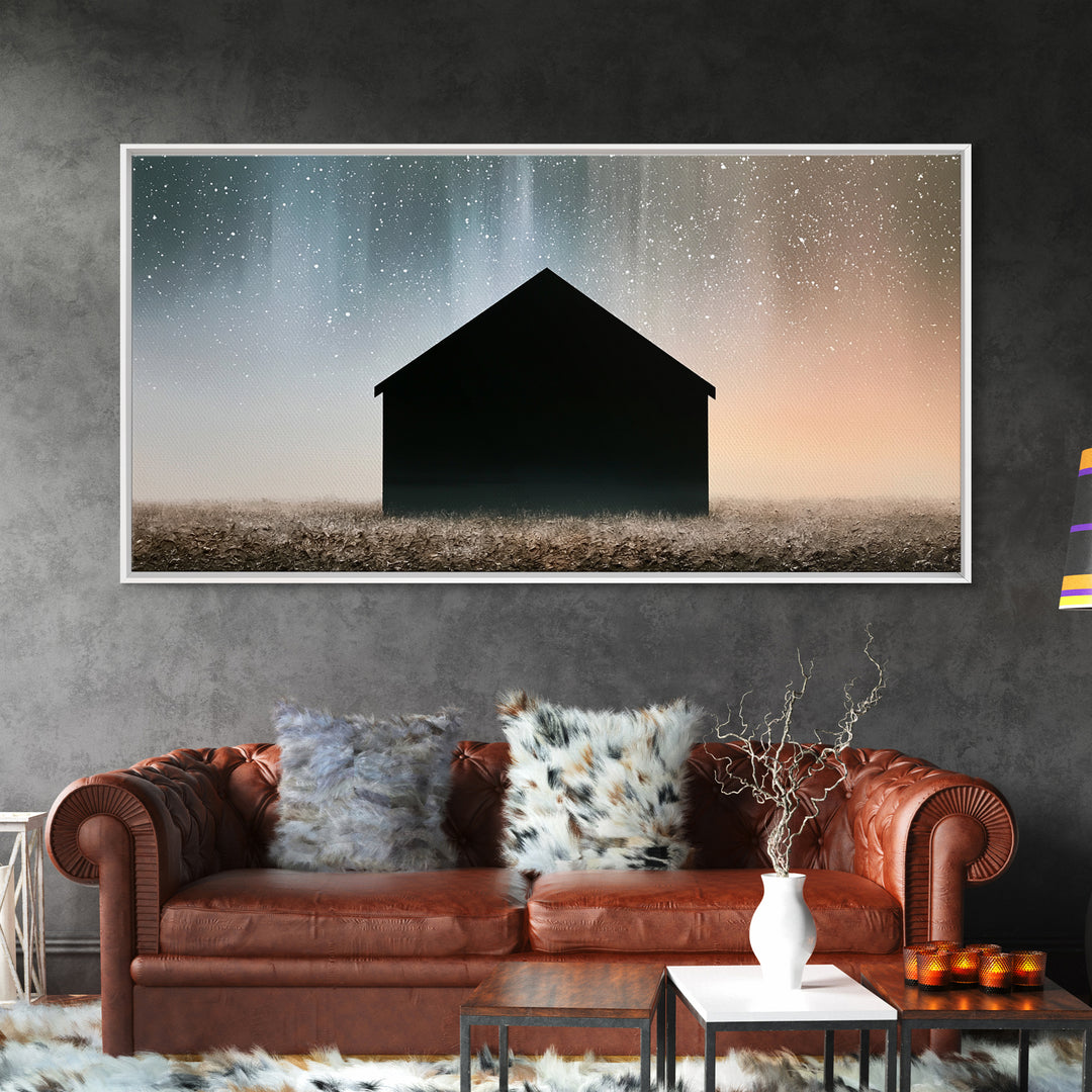 Simple Black House Shape Framed Canvas Print, Scandinavian Art, Abstract Art, Living Room Decor, Nordic, Abstract Painting, SCA-2x1-3