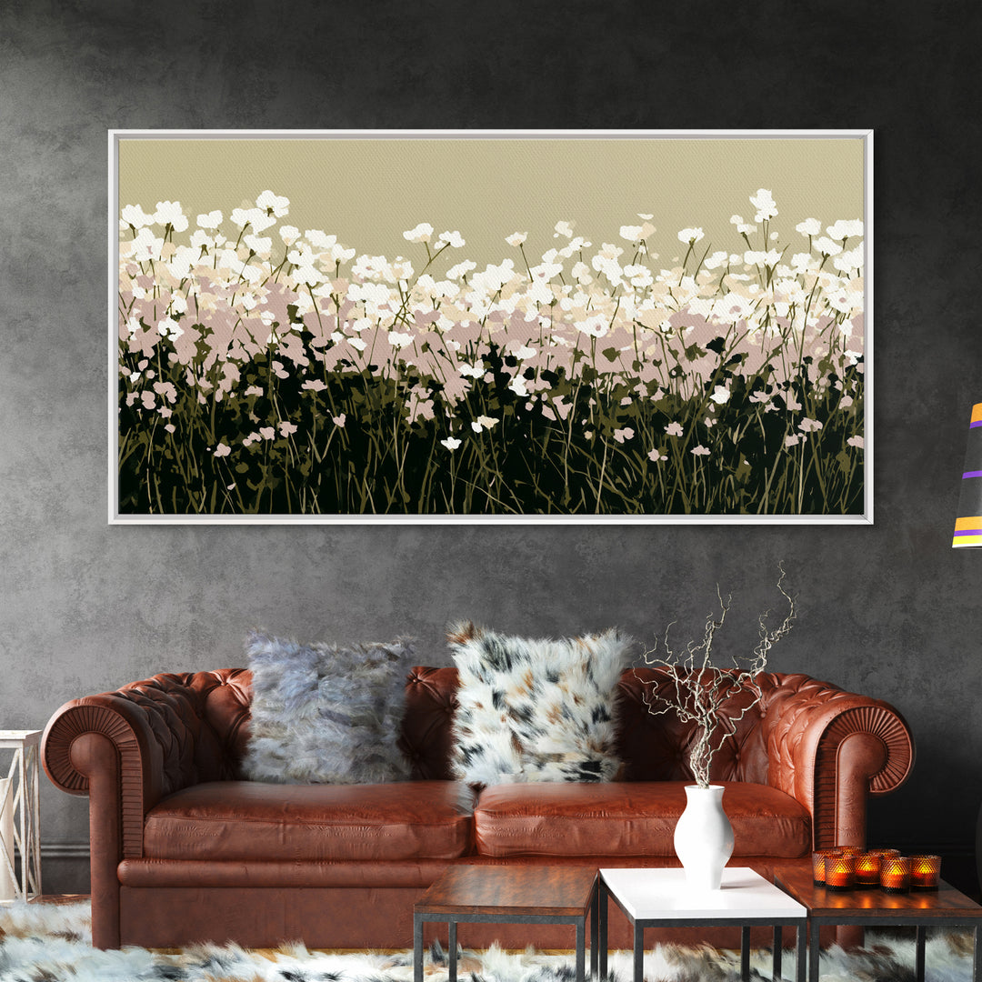 Minimal Meadow Flowers Framed Canvas Print, Scandinavian Art, Wall Decor, Living Room Decor, Oil Painting, Nordic, Canvas Art, SCA-2x1-30