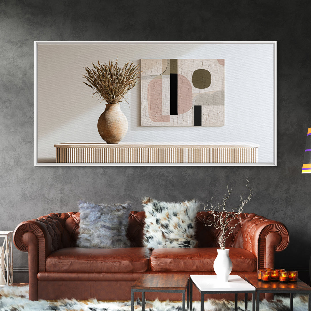 Ceramic Vase with Dried Grasses Framed Canvas Print, Scandinavian Art, Oil Painting, Living Room Decor, Fine Art, Nordic, SCA-2x1-33