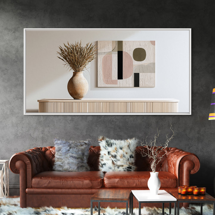 Ceramic Vase with Dried Grasses Framed Canvas Print, Scandinavian Art, Oil Painting, Living Room Decor, Fine Art, Nordic, SCA-2x1-33