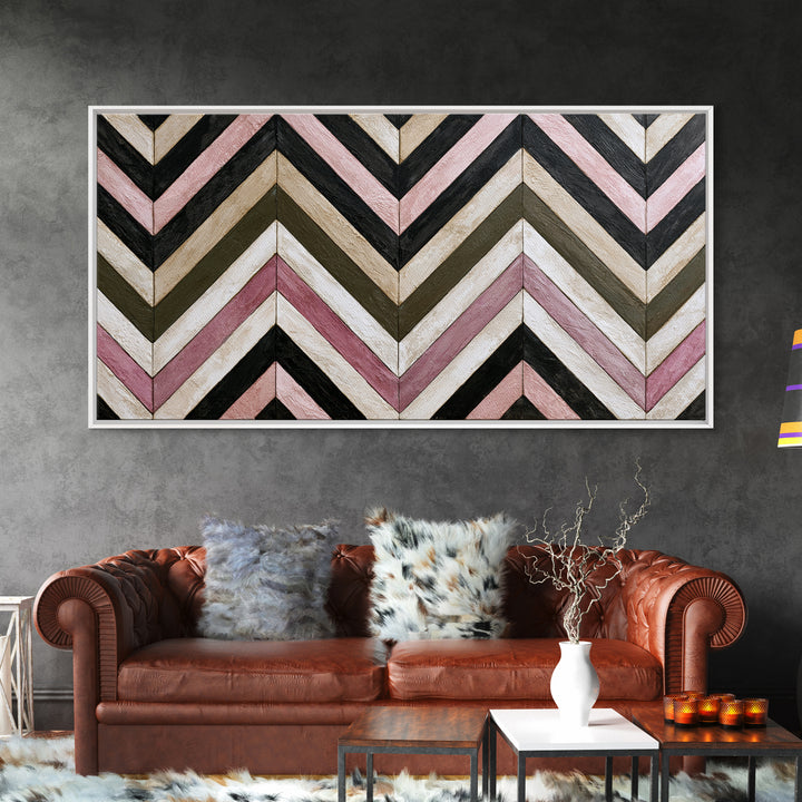 Herringbone Monochrome Pattern Framed Canvas Print, Scandinavian Art, Wall Art, Living Room Decor, Fine Art, Nordic, SCA-2x1-42