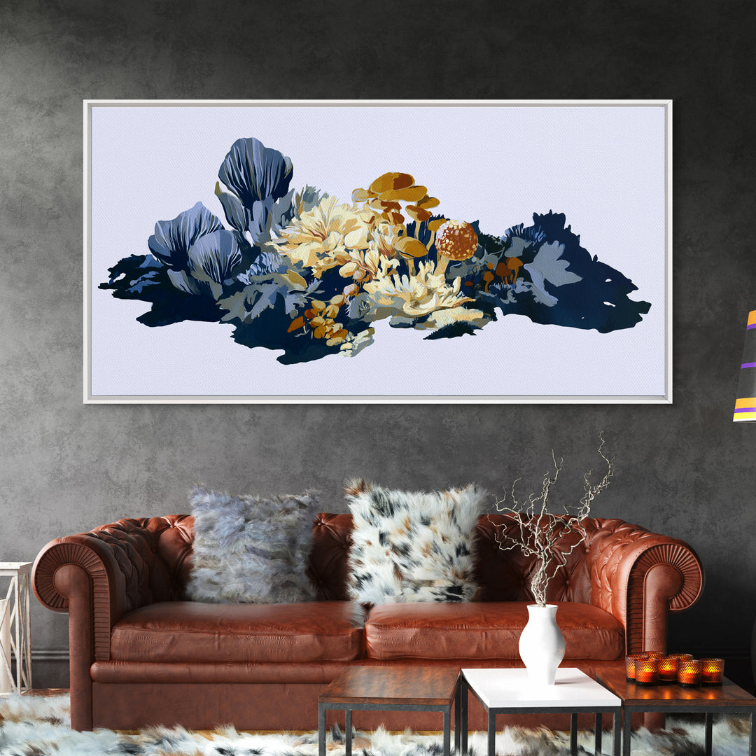 Simple Mushroom and Moss Forest Study Canvas Print, Scandinavian Art, Minimalist Decor, Living Room Decor, Fine Art, Nordic, SCA-2x1-44