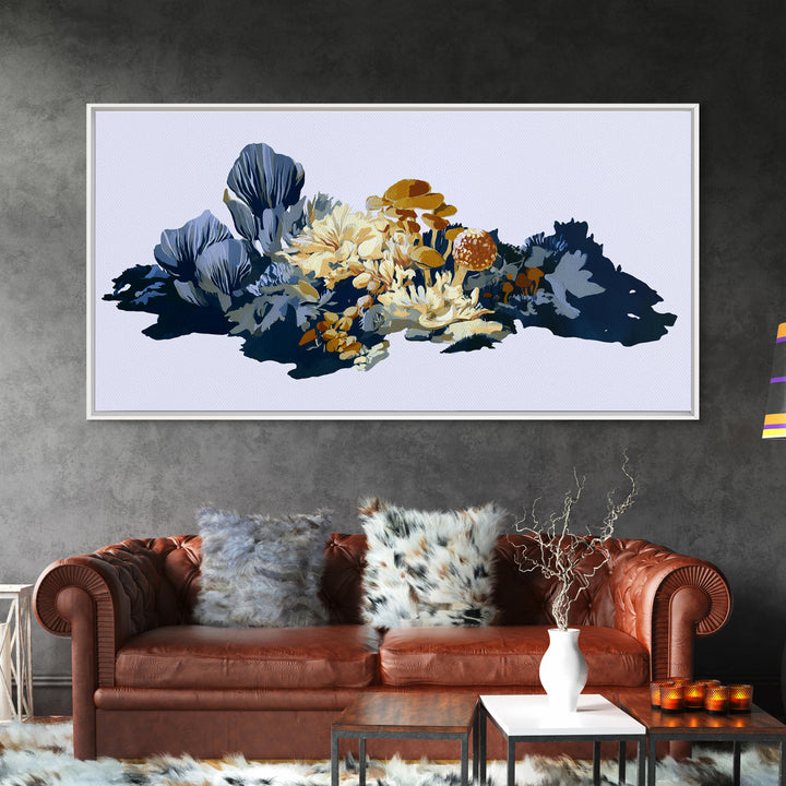 Simple Mushroom and Moss Forest Study Canvas Print, Scandinavian Art, Minimalist Decor, Living Room Decor, Fine Art, Nordic, SCA-2x1-44